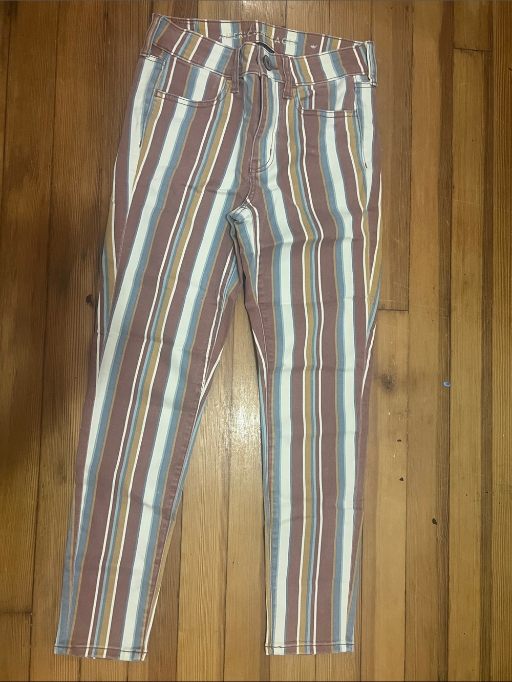 American Eagle Outfitters Striped Skinny Jeans in Blue, Cream & Brown